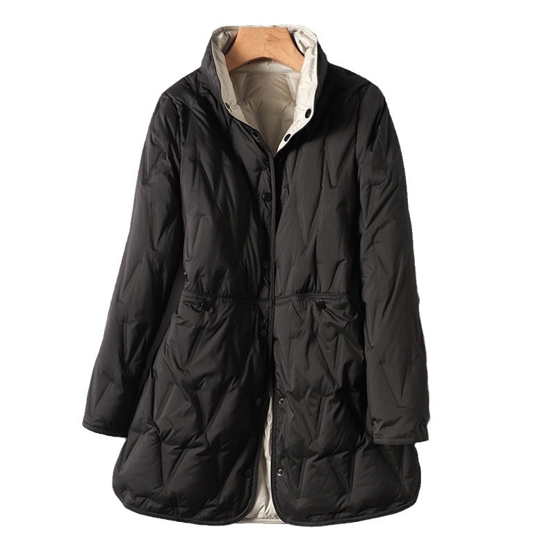Cross-border Autumn and Winter New Down Jacket Women's Mid-length Adhesive Lightweight Color-matching White Duck Down Jacket Trendy