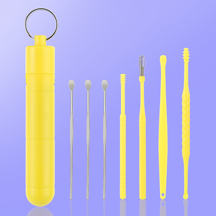 Ear Digging Spoon 7-piece Set Adult Household Cleaning Ear Digging Tool Portable Keychain Screw Ear Digging Spoon Set