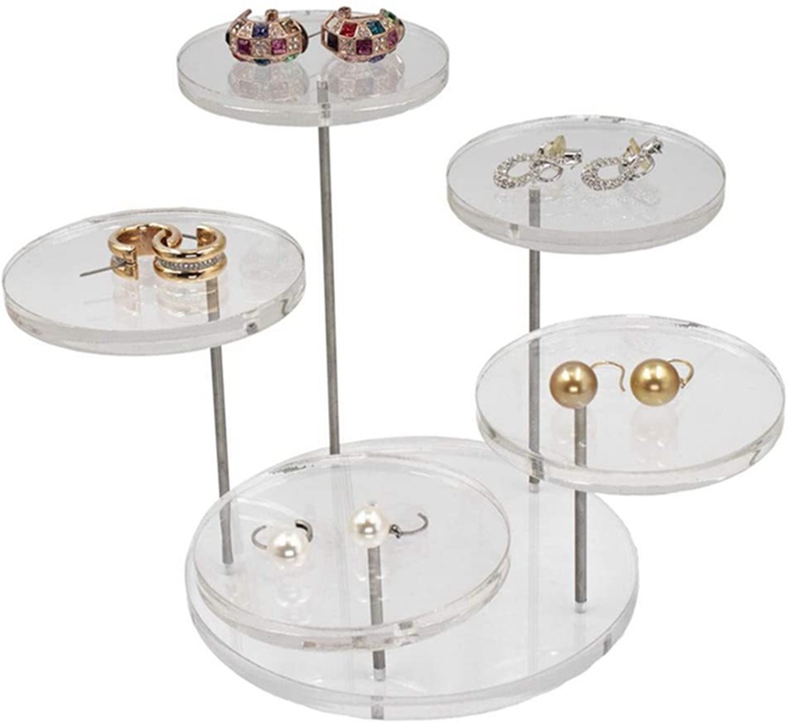 New acrylic ring jewelry display stand 5 layers round jewelry rotating ring display stand 5 round display stand