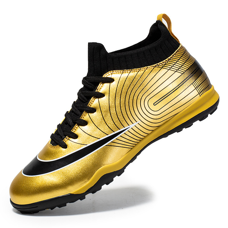 New High-top Football Shoes Spike Electroplated Gold Bottom tf Crushed Nails Artificial Lawn AG Nails Teenage Student Training Shoes