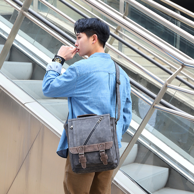 New retro men's bag vertical PU leather men's commuter shoulder bag large capacity Crossbody Bag Men's handbag