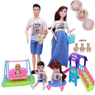 Pregnant Bobby Doll Pregnant Woman Big Belly Baby Family of Five Family Gift Home Love Children's Toys