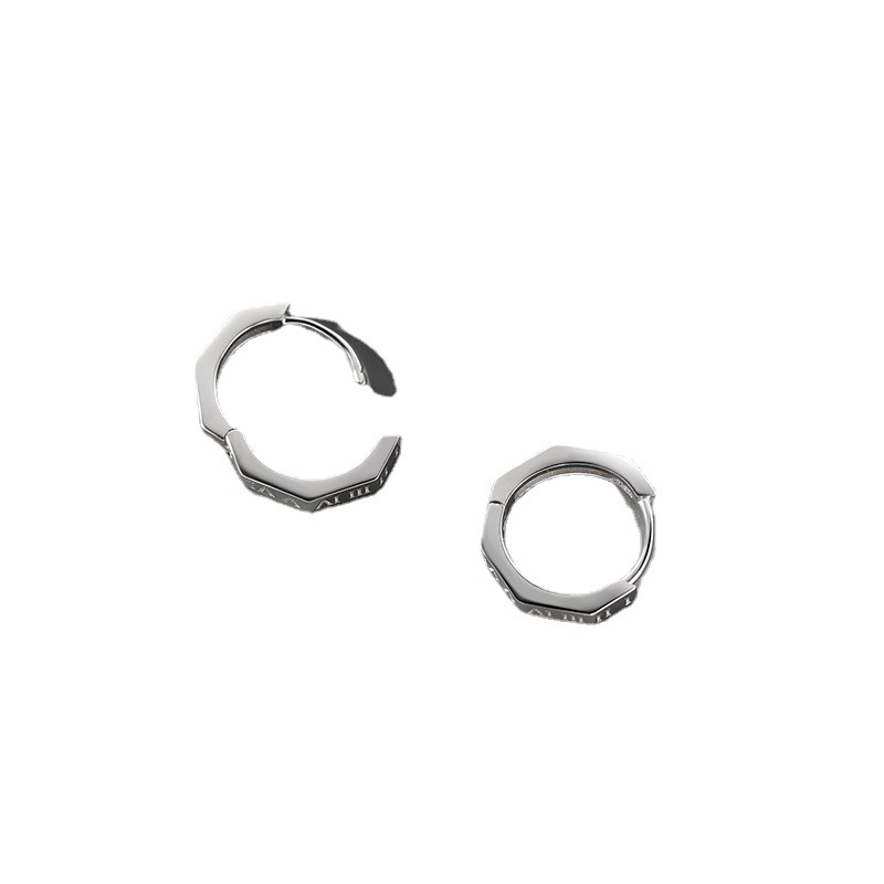 Roman Numeral Earrings Men's Trendy Personalized Trendy Men's Single Plain Ring Earrings Buckle Round Ring Earrings Niche Simple Men