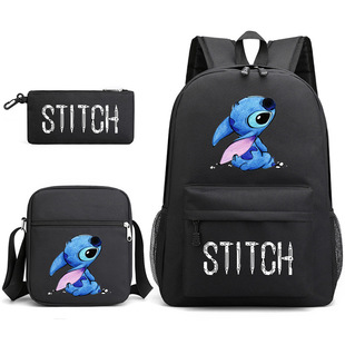 Star Baby stitch three-piece schoolbag cartoon peripheral printed canvas backpack student casual bag