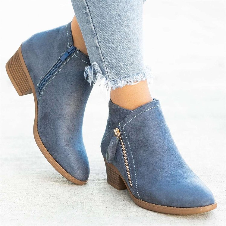Independent station wish foreign trade women's shoes New thick heel large size cold sticky large women's boots Martin boots flat bottom side zipper boots