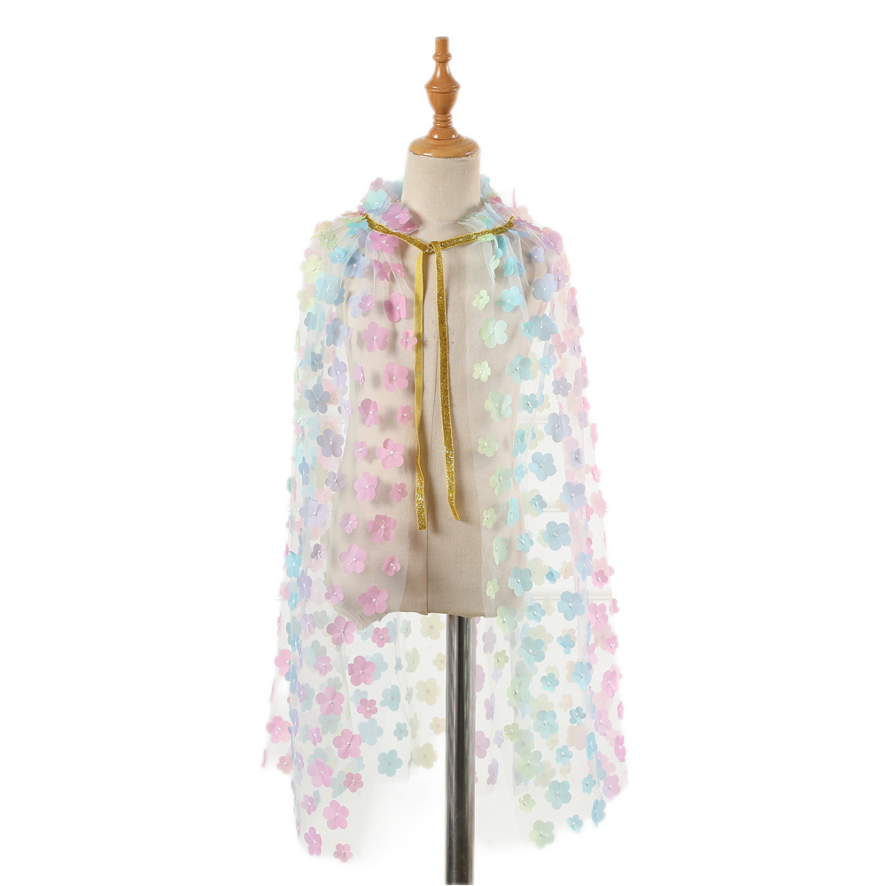 New Rainbow Sunflower Children's Cloak Thin Out Lace-up Embroidered Cloak Children's Mesh Princess Shawl