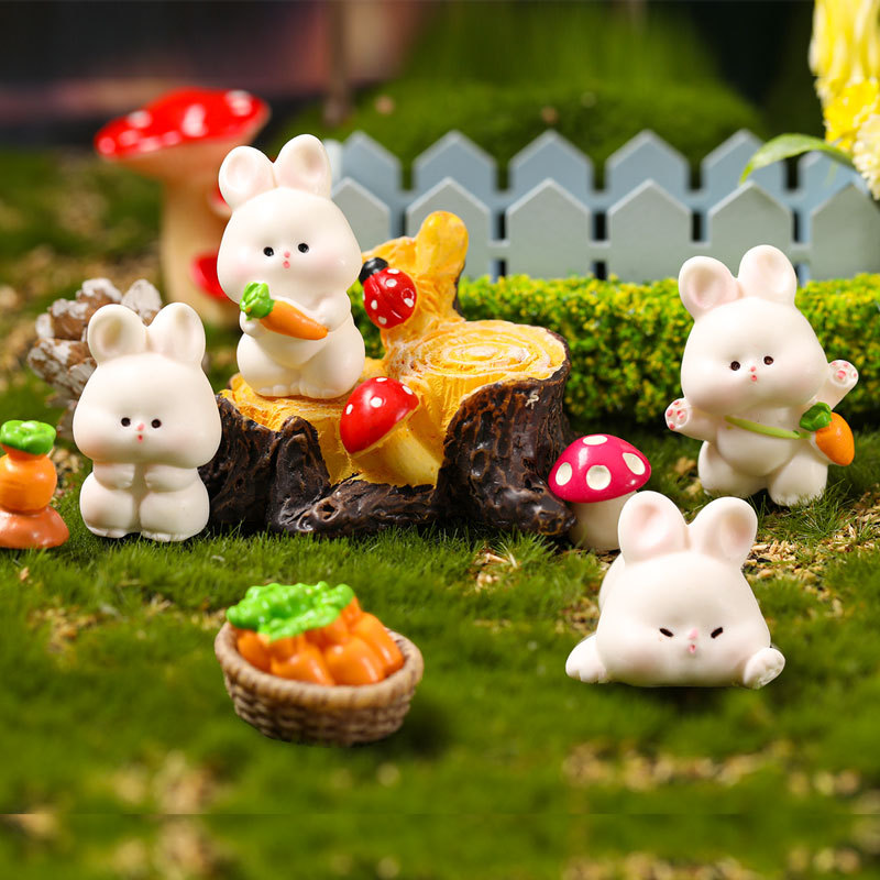 Micro landscape cute animal cartoon bunny carrot room cute rabbit gardening resin jewelry accessories rabbit year decoration