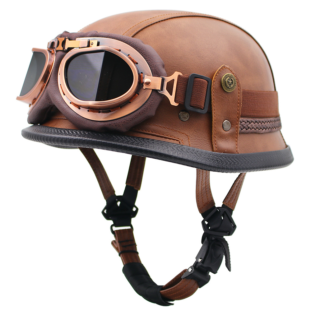 Cross-border retro helmet motorcycle Harley helmet men's and women's four seasons German handmade leather helmet motorcycle half helmet electric car scoop helmet