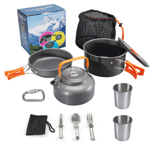 Outdoor camping set pot teapot set DS-308 set pot tableware combination portable picnic cookware combination three-piece set