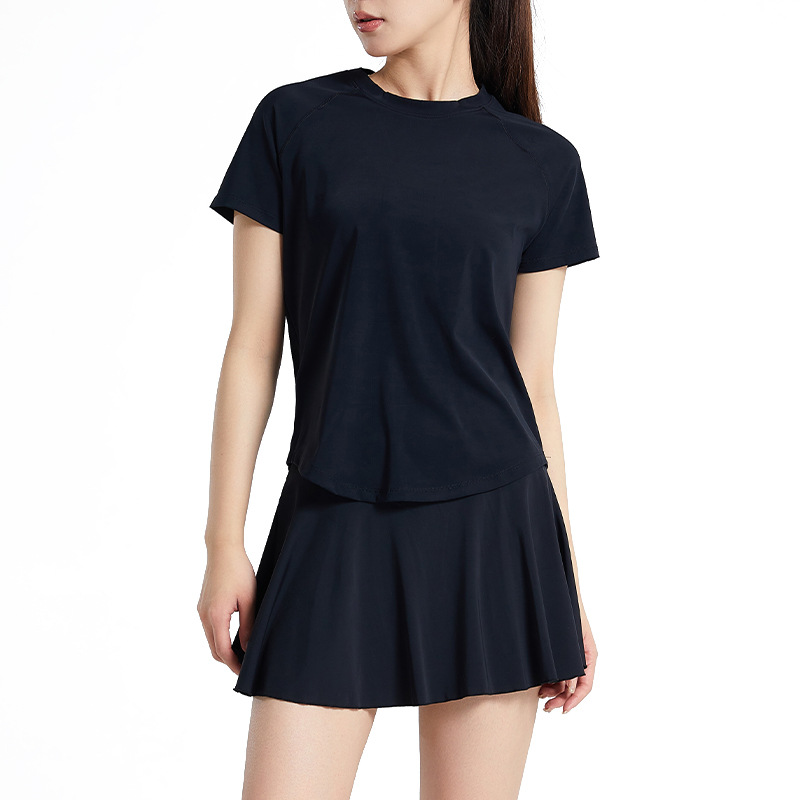 Yoga Clothing Women's Summer 2023 New Quick-drying Pilates Training Running Sports Short-sleeved Top Fitness Skirt Set