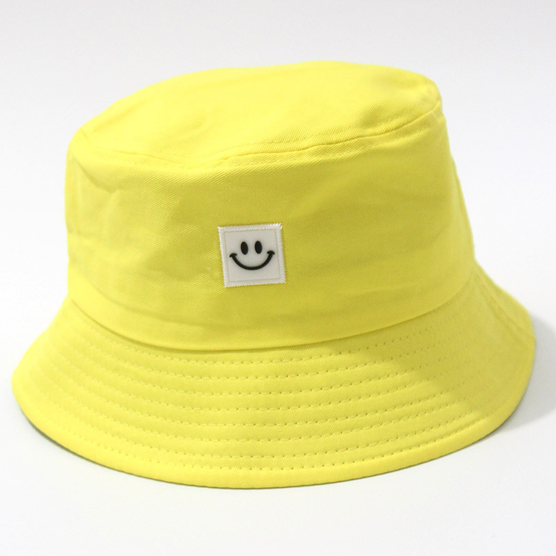 Amazon Cross-border Leather Label Fisherman Hat Smiley Embroidered Men's and Women's Basin Hat Summer Sunshade Sunscreen Hat Custom Simple