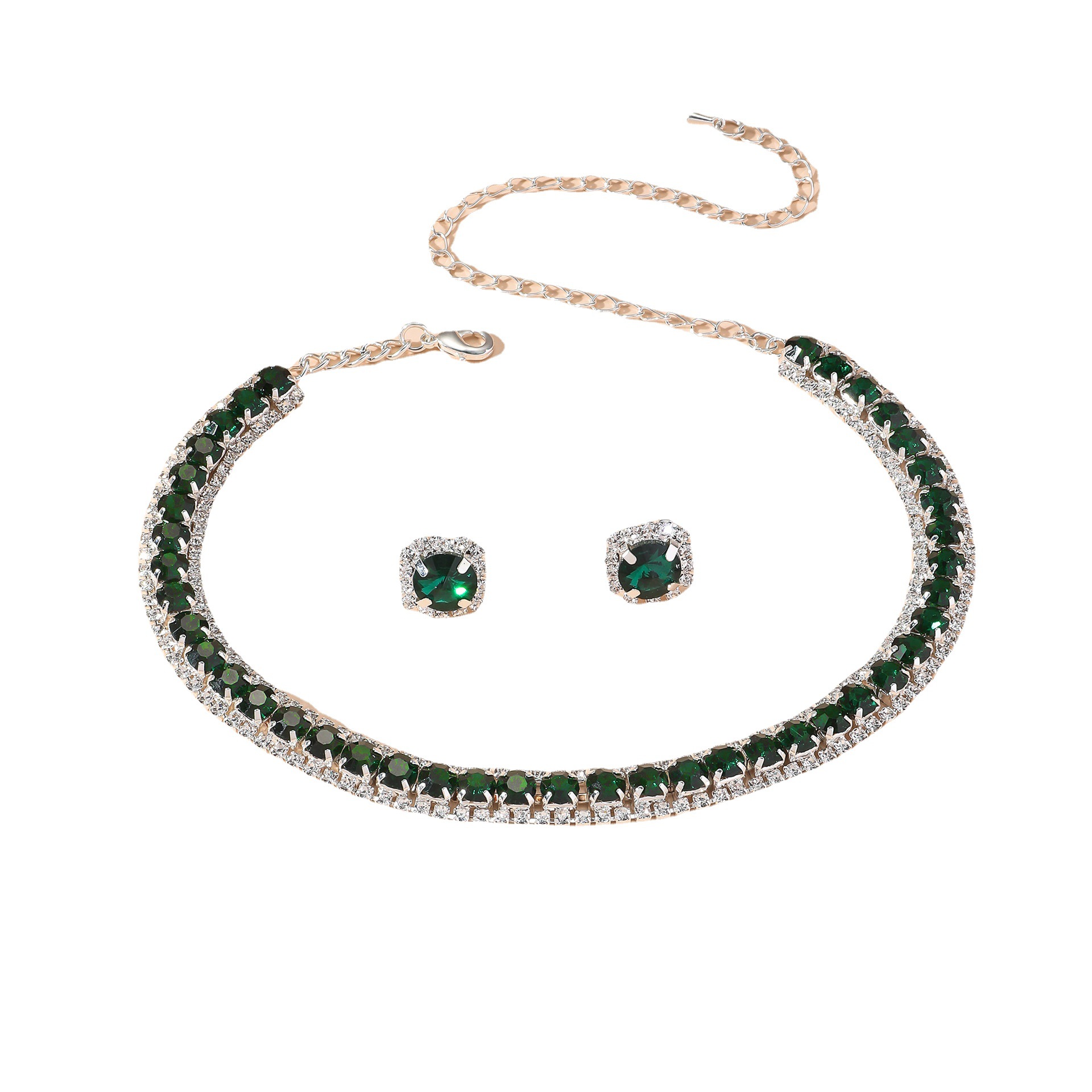 Cross-border supply of Europe and the United States popular green blue necklace necklace earrings two-piece set wedding dress accessories women