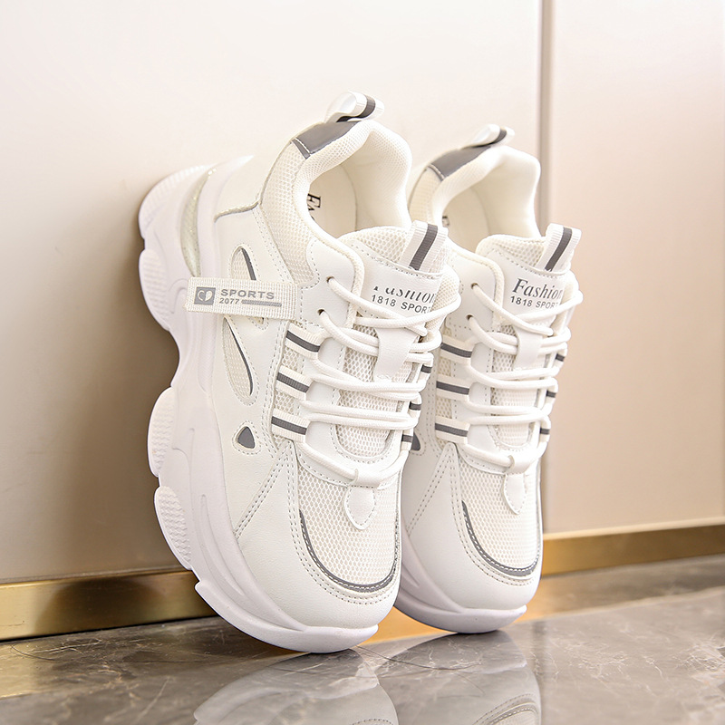Autumn popular mesh breathable hidden height women's shoes 2023 thick bottom women's sneaker soft bottom non-slip daddy shoes