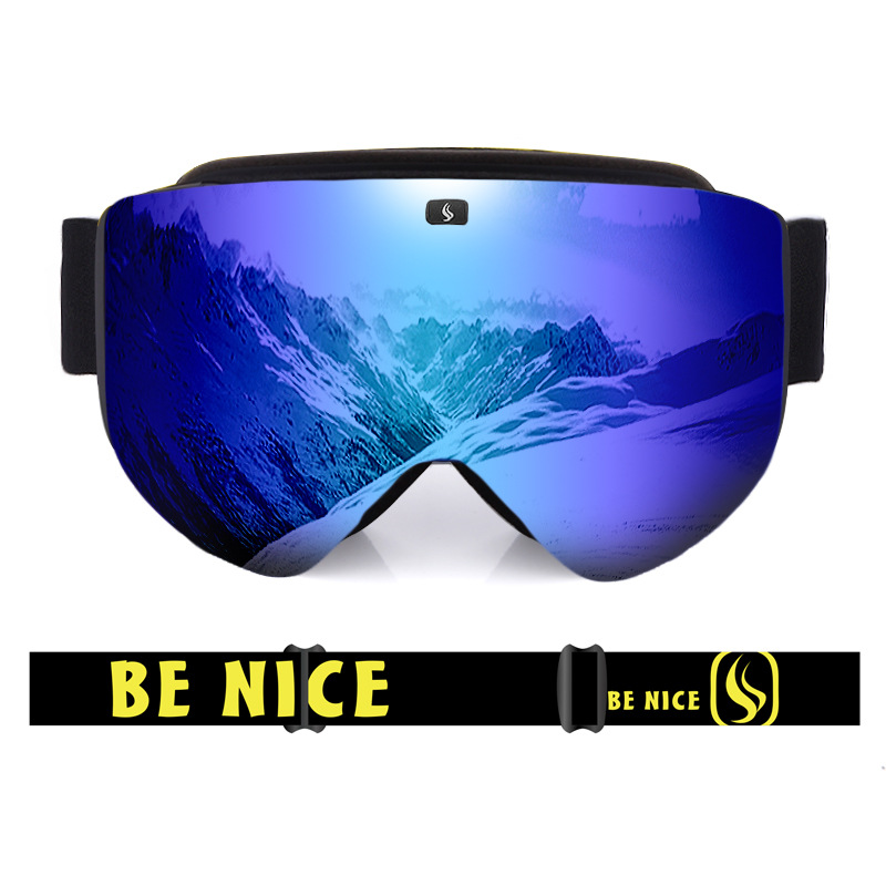 Electroplated ski goggles for adults double anti-fog cylinder spherical magnetic replacement ski glasses_voghion.com