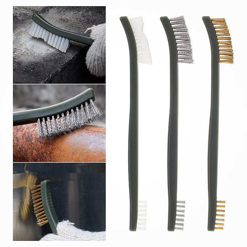 Cross-border explosions 3-piece double-headed brush nylon tube brush set gun brush rust removal wire brush polishing brush tool brush