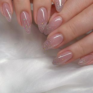 Simple pure pink and tender wearing armor shiny silver powder embellishment dream Star River nail nail piece nails24 box