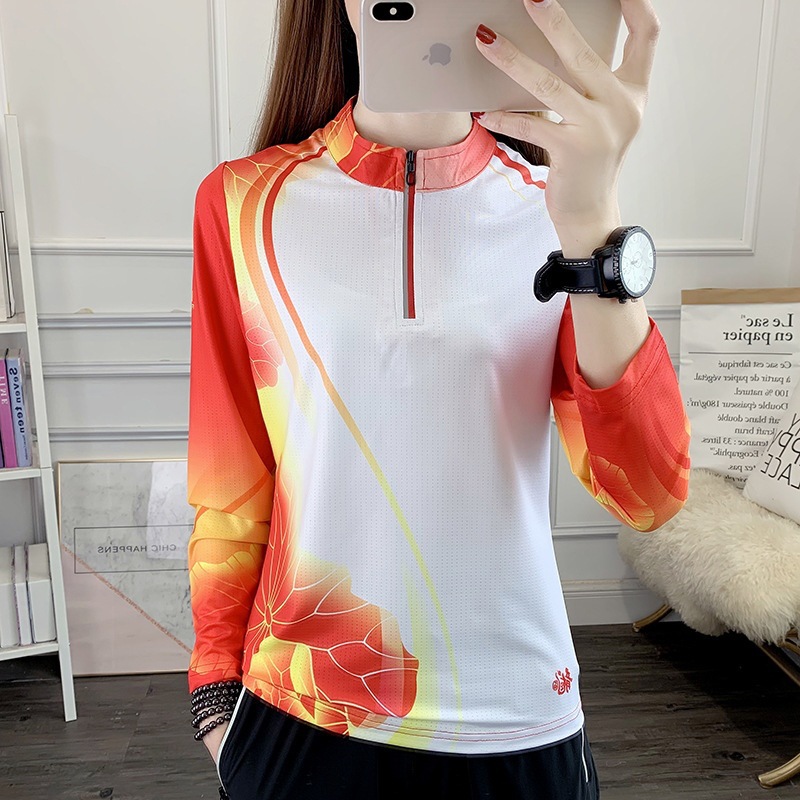 Sunscreen Mountaineering Shirt Sports Long-sleeved Running Outdoor Spring and Autumn Quick Collar Shirt Breathable Quick-drying Women's Sweatshirt Ice Silk