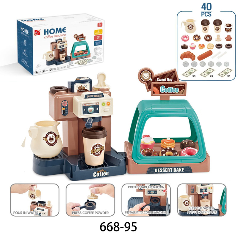 Cross-border children play house simulation sound and light water coffee machine candy ice cream supermarket shopping platform toy combination