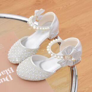 Girls' Crystal Shoes New Princess High Heels Piano Show Show Shoes Large Children's Leather Shoes Children's Sandals