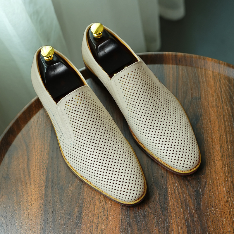 Hollow-out Leather Shoes Men's Genuine Leather Cover Feet Summer Business Dress Soft Bottom Soft Leather Breathable Slip-on Leather Sandals Large Size