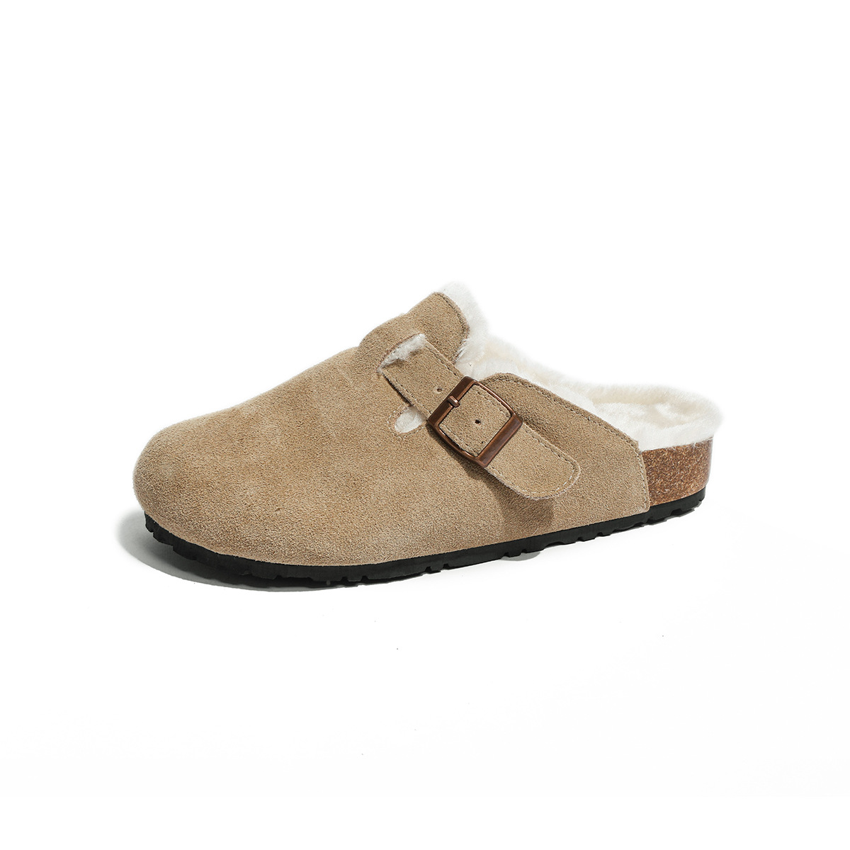 Boken shoes fleece-lined thick genuine leather suede snow shoes 2023autumn and winter New fleece-lined closed toe half slippers cotton shoes