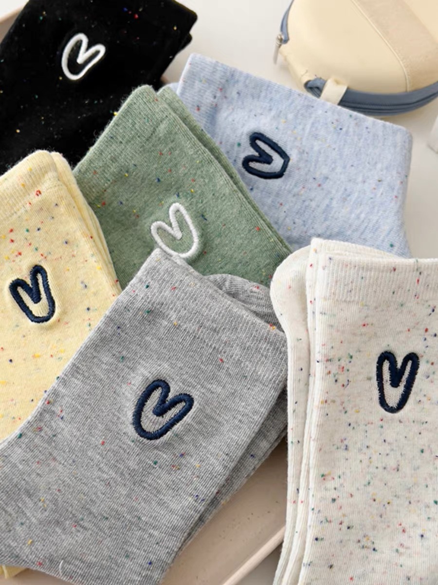Summer new style dot yarn love socks women's mid-calf socks ins trendy all-match cute cartoon trendy socks women's pile socks