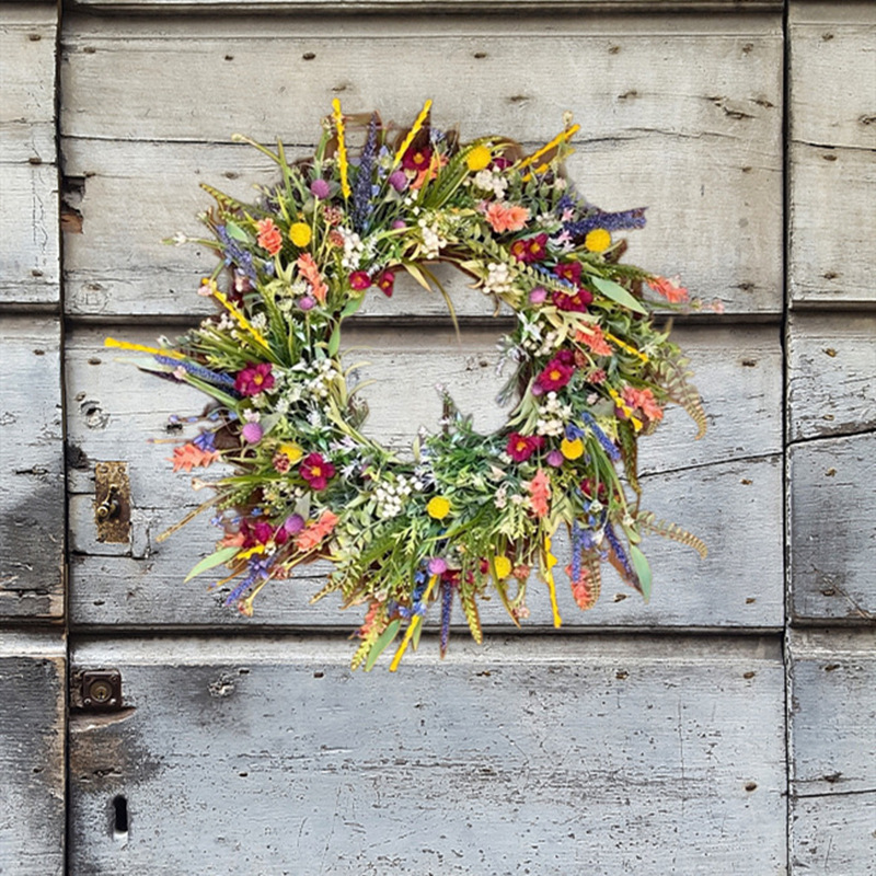 Amazon New Dezhou Wild Flower Wreath Front Decorative Pendant Simulation Dried Flower Handmade Wreath Crafts Wholesale
