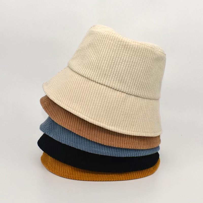 Autumn and Winter Korean style hat women's solid color simple all-match corduroy fisherman hat outdoor sun-proof basin hat tide
