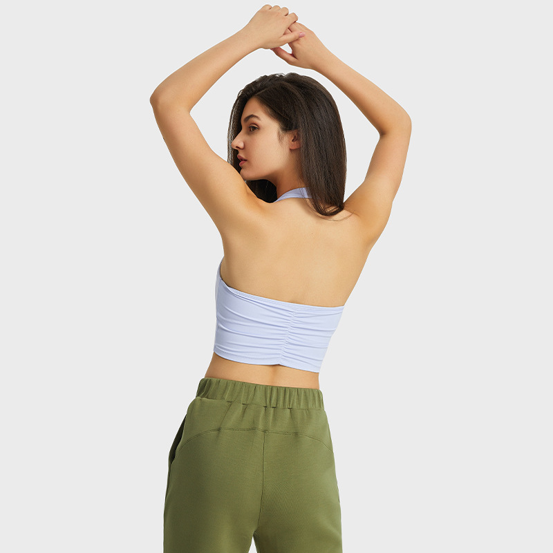 A generation of new strapless sports vest women sexy beautiful back hanging neck pleated fitness yoga underwear