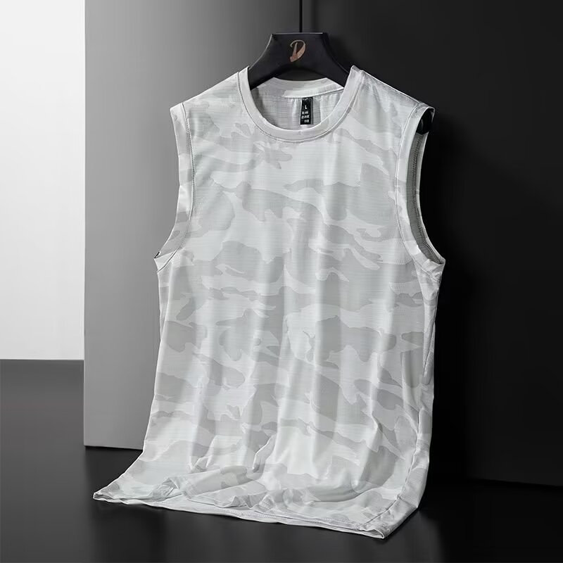 Fashionable Breathable Quick-drying Camouflage Ice Silk Waistcoat Men's Summer Thin Sports T-shirt Loose Sleeveless T-shirt for Men
