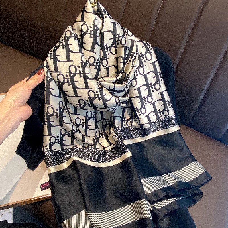 Fashionable Versatile Thin Brand Mulberry Silk Scarf Women's Shawl Summer High-end Sense Scarf Sunscreen Beach Scarf Turban