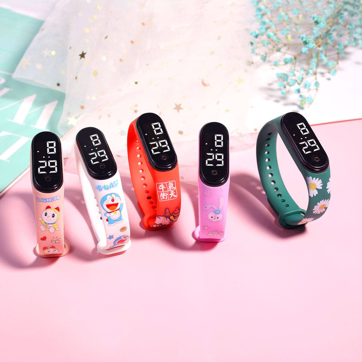 in stock Wholesale Cool Cartoon Printing Waterproof LED Electronic Watch White Light Touch Waterproof for Primary and Secondary School Students