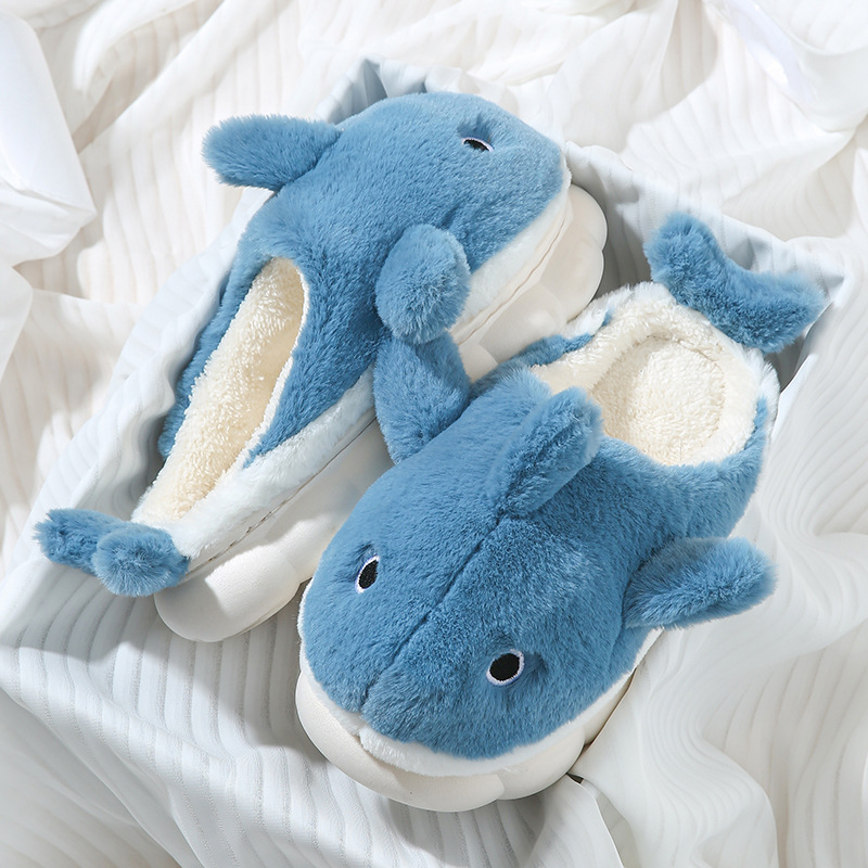 Spot Cute Whale Cotton Slippers Women's Winter Couple Indoor Household Men's Winter Cartoon Mao Mao Slippers