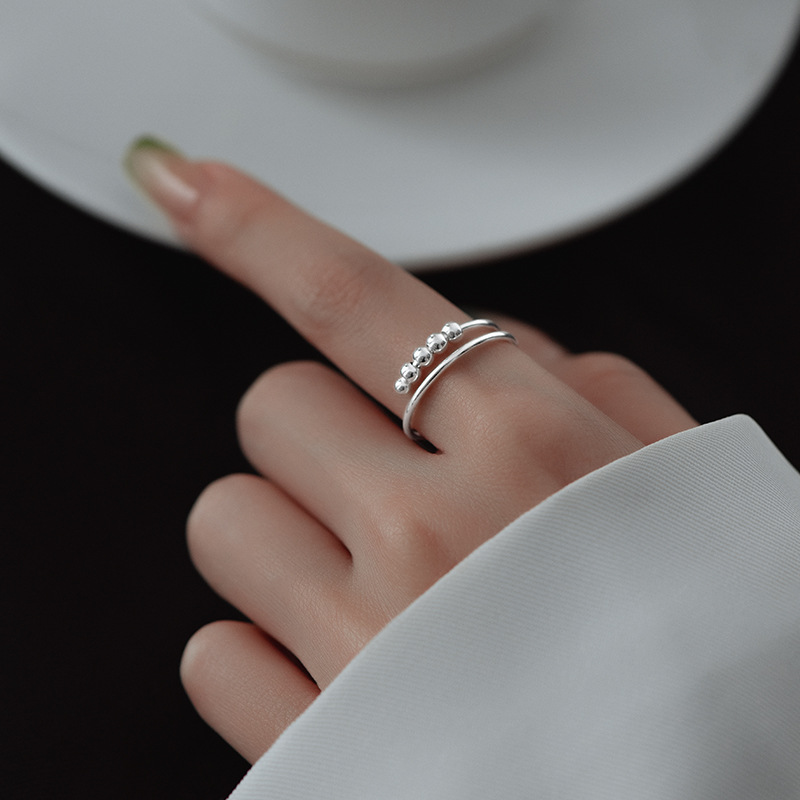 Bague à perles rotatives à double couche en argent S925 transfrontalier pour femme, anneau d'index de décompression anti-anxiété, vent froid_voghion.com