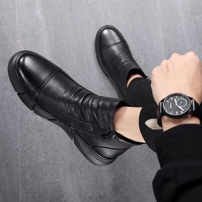 Martin Boots Men's Autumn and Winter New Arrival Men's Shoes Korean Style Fashionable All-Match Zipper Shoes Fleece-Lined Short Boots British Mid-Top Boots