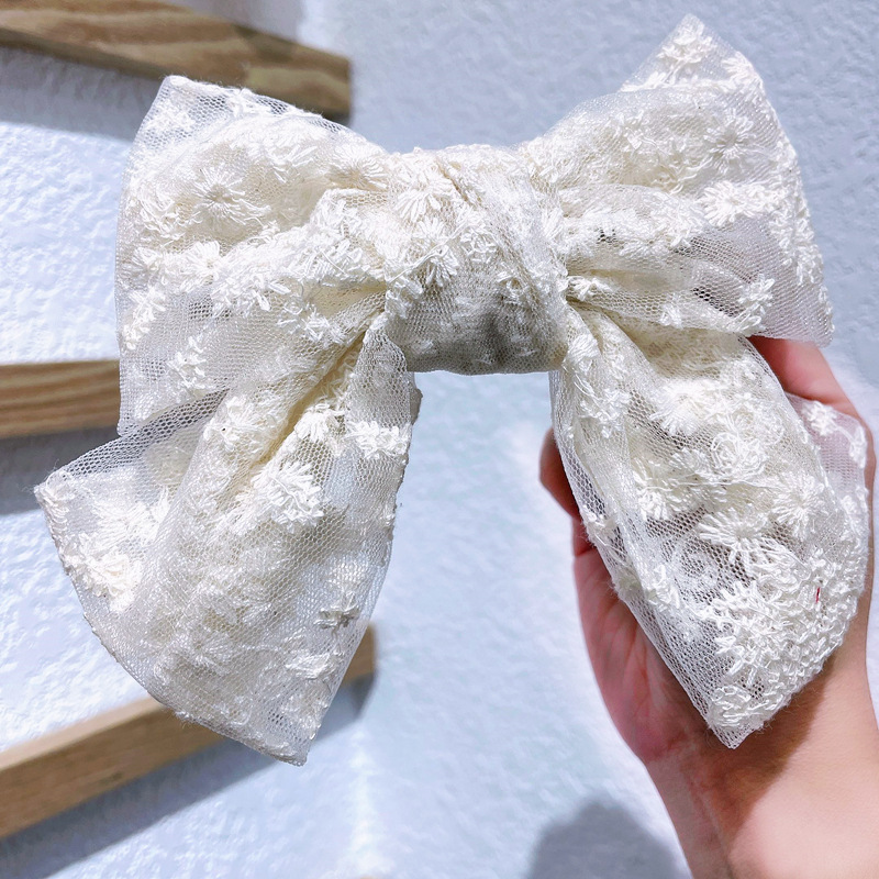 Korean Style Lace Bow Hairpin Embroidered Sweet Elegant Fairy Ribbon Spring Clip Internet Celebrity Girl's Headwear Top Clip_voghion.com