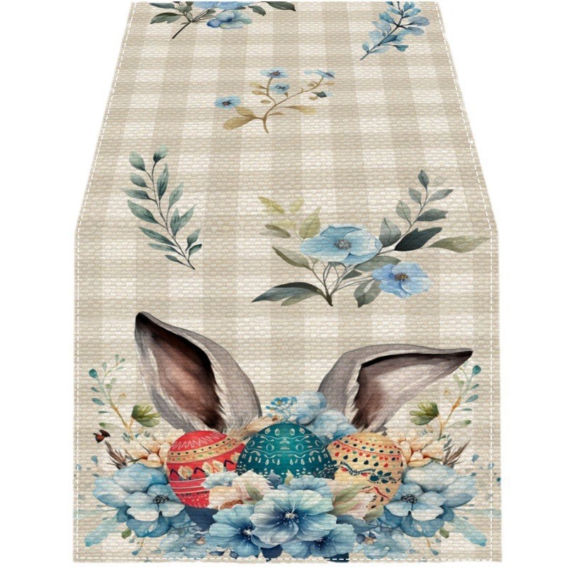 Cross-border linen table runner new Easter rabbit decoration creative printing dining table decoration cloth kitchen entrance tablecloth