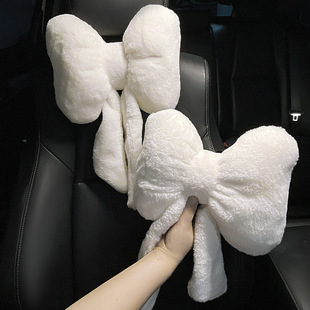 Car Winter Headrest Plush Neck Pillow Internet Popular Cute Bow Car Seat Winter Car Lumbar Headrest