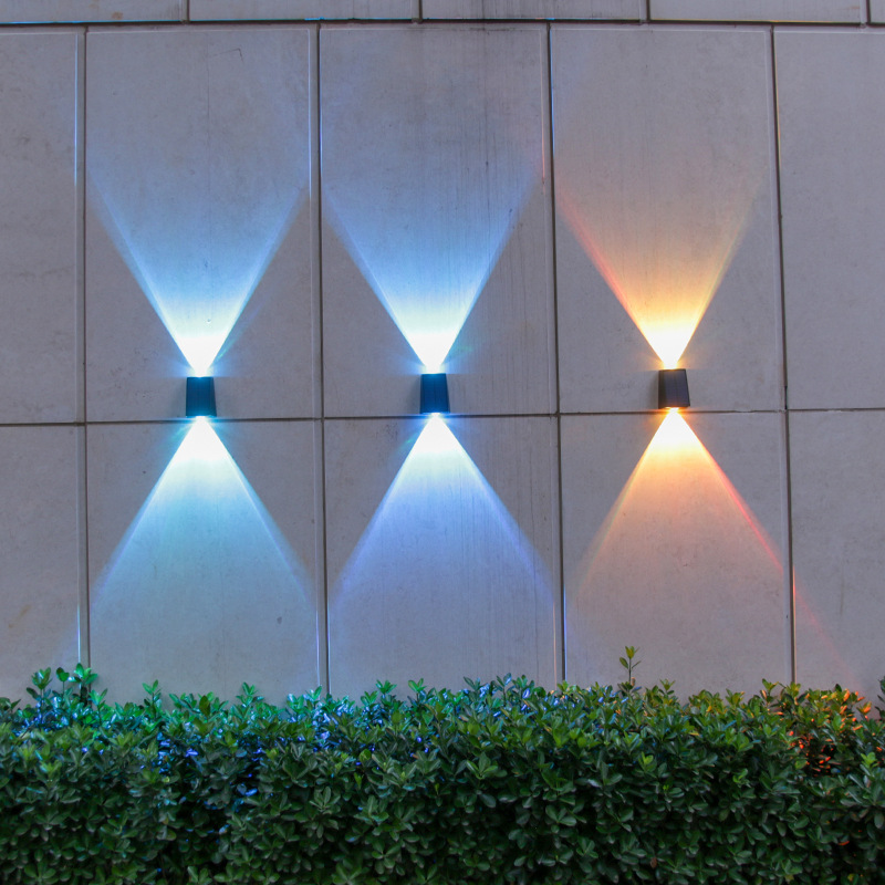 Solar outdoor wall lamp waterproof wall washer lamp atmosphere lamp led double head up and down luminous convex mirror wall lamp