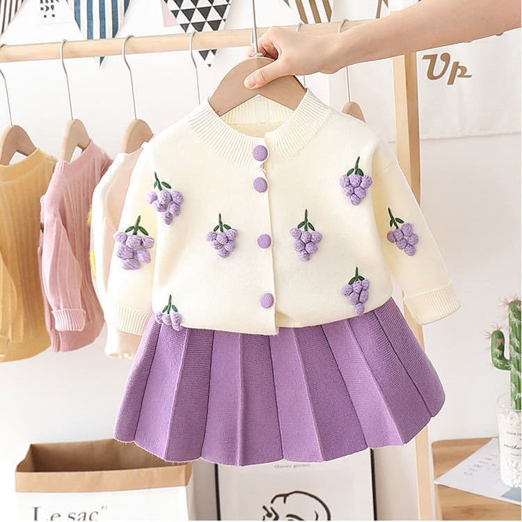 Children's knitted sweater dress 2022 New girls' fruit handmade flower two-piece dress baby fashion children's clothing top