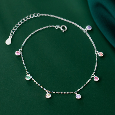 Anklet Small Fresh Summer Simple Round Color Diamond Fashion Personalized Foot Jewelry for Women