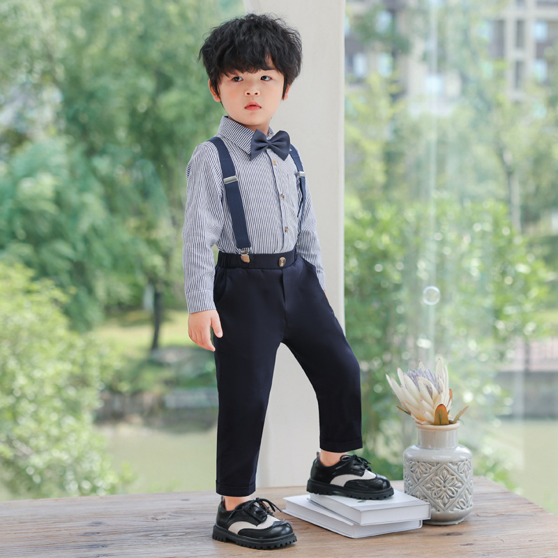 Cross-border suspender pants suit summer boys' suit striped short-sleeved shirt performance children's dress children's foreign trade