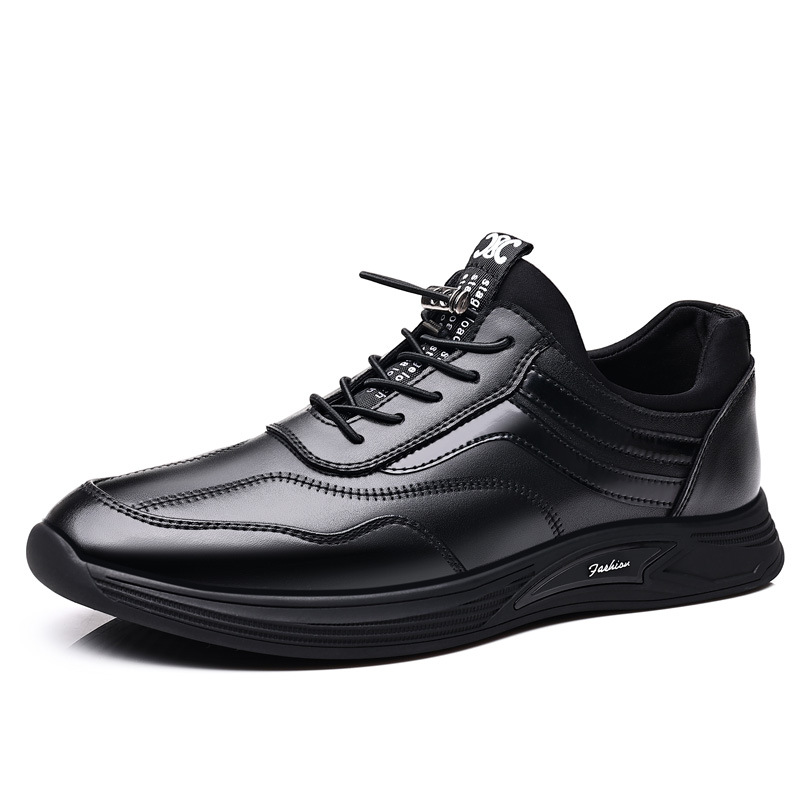 2023 New Genuine Leather Men's Shoes Korean Style Casual Soft-soled Leather Shoes for Youth Invisible Booster Shoes Lazy Shoes Cross-border