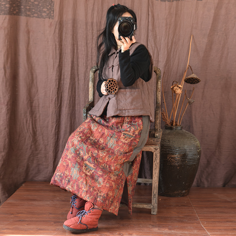 Simo/vêtements pour femmes en coton et lin faits maison gilet en coton à boucle en lin lavé au sable de haute qualité gilet en coton à enroulement rétro_voghion.com