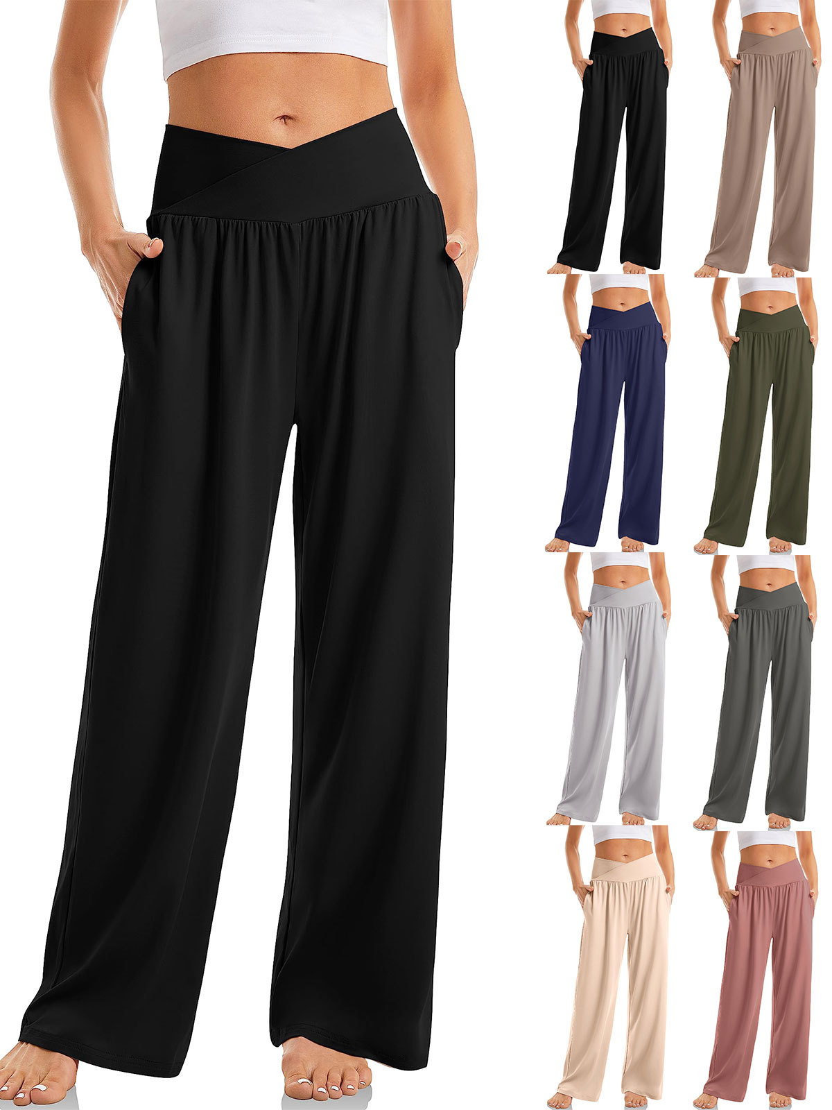 Autumn 2023 Amazon Independent Station Cross Waist Solid Color Loose Pants Yoga Pants Sports Pants