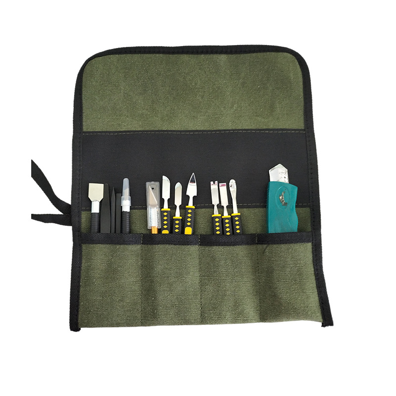 In stock multi-functional woodworking tool storage bag foldable canvas carving knife bag drum tool kit hardware bag