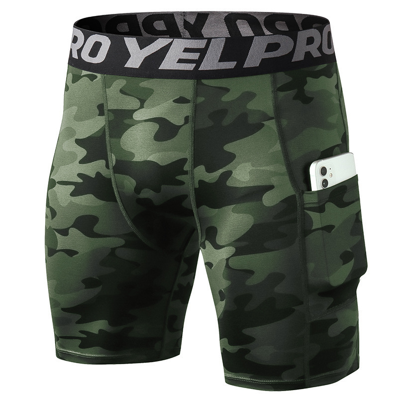 Men's PRO Fitness Shorts with Pocket Sports Running Training Sweat-wicking Quick-drying Elastic Tight Shorts 1084