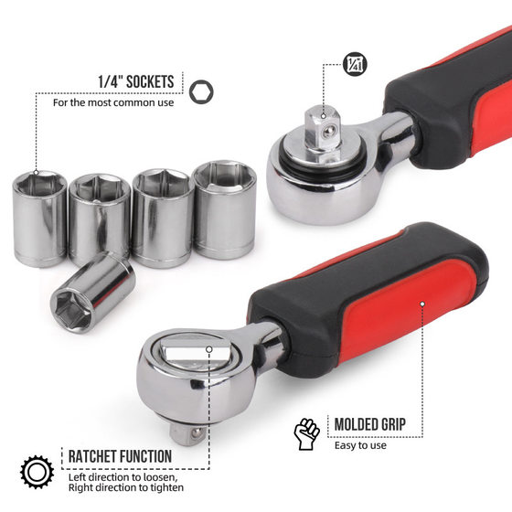 Shimon 13 pieces of small flying socket wrench combination suit 4-13mm 1/4 ratchet wrench tool suit