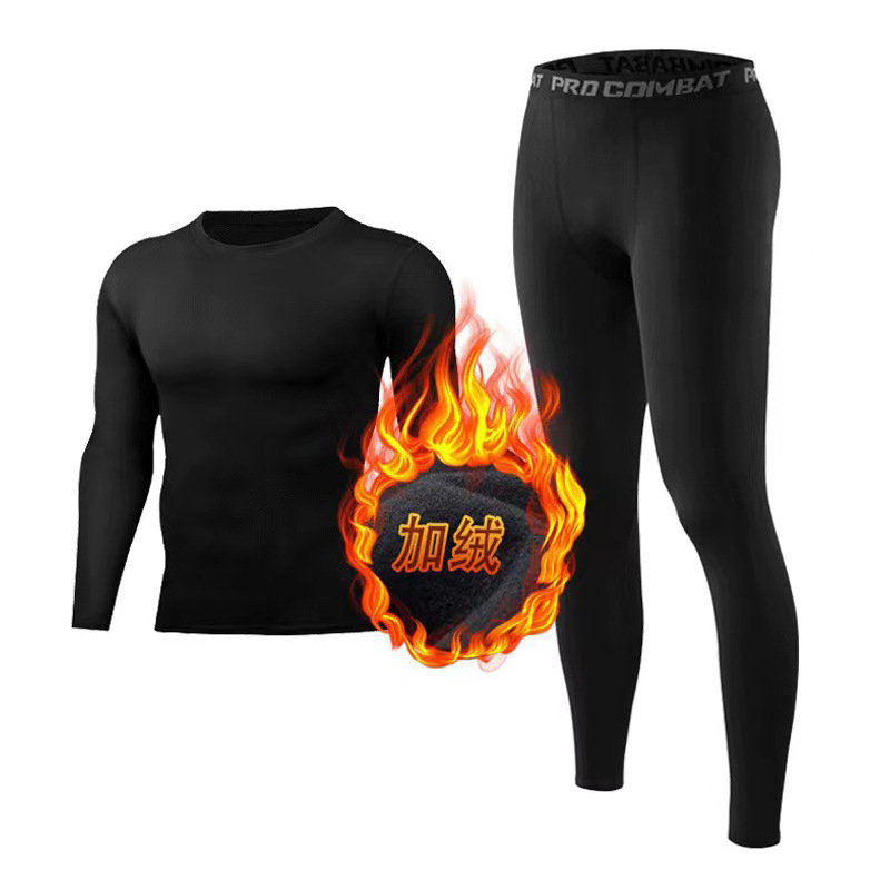 Fitness Clothes Men's Autumn and Winter fleece-lined Tights Running Training Quick-drying Clothes Fitness Pants High Elastic Long-sleeved Sports suit