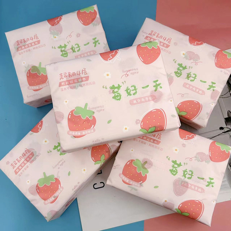 Printed Paper Strawberry Printed Paper Towel Pack 300 Household Paper Towel Paper Toilet Paper Colorful Napkin